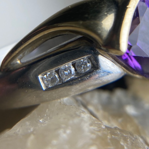 Amethyst and Diamond 2-Tone Gold 10k Ring - Picture 4 of 12